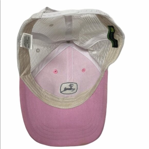 John Deere Pink White Mesh Snapback Hat - Picture 6 of 8
